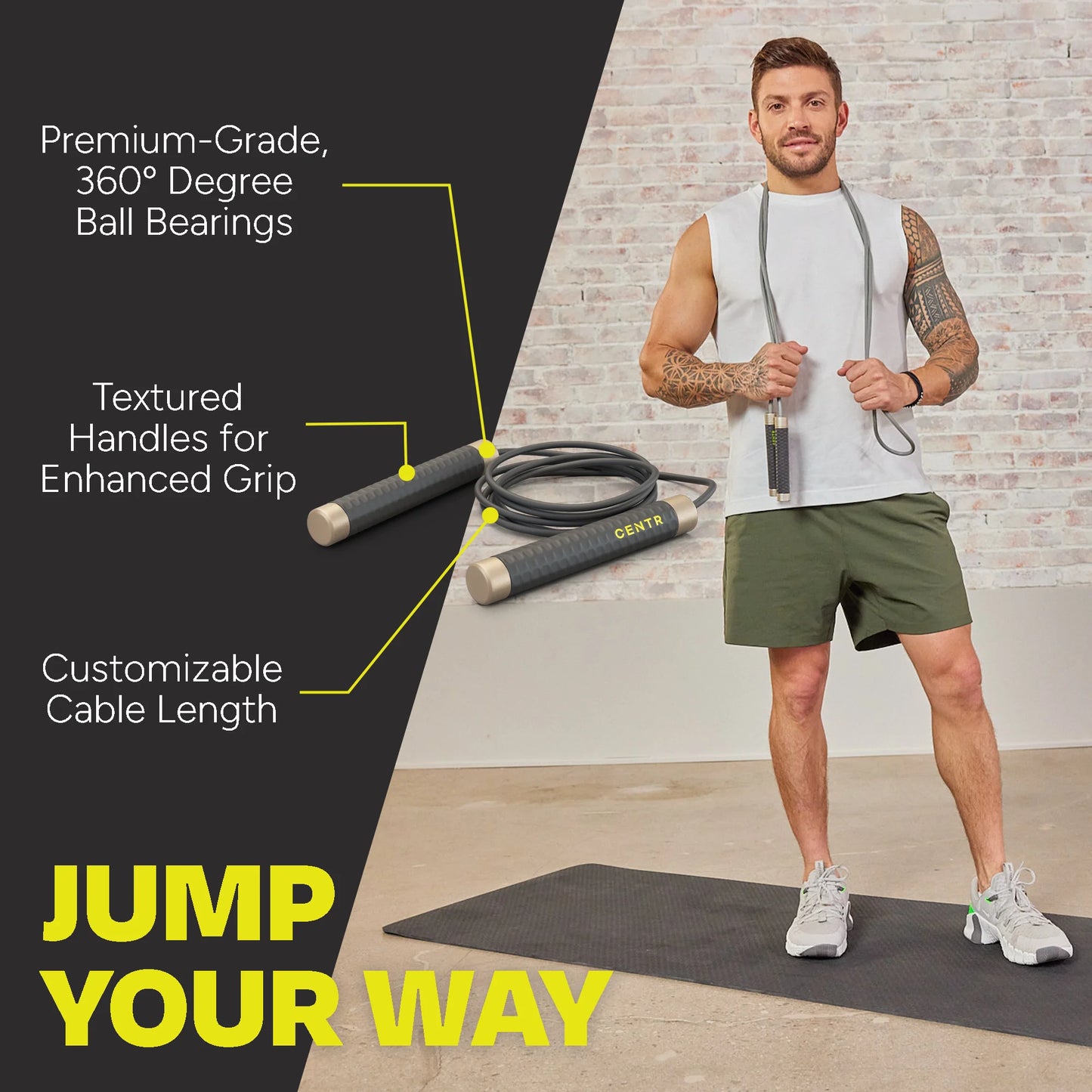 by Chris Hemsworth Jump Rope for Cardio Training, Adjustable Length + 3-Month Membership